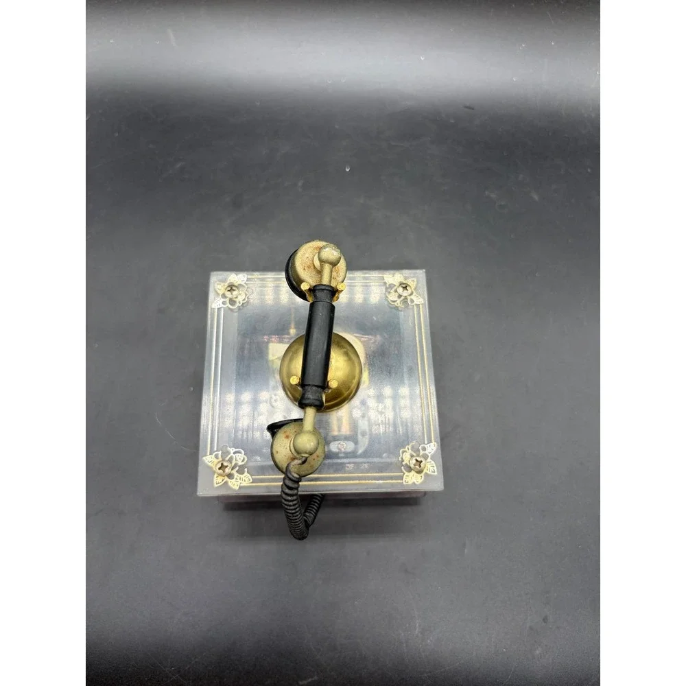 Vintage Sankyo Telephone Music Box Japan Clear Acrylic Gold Tone Wind Up Decor